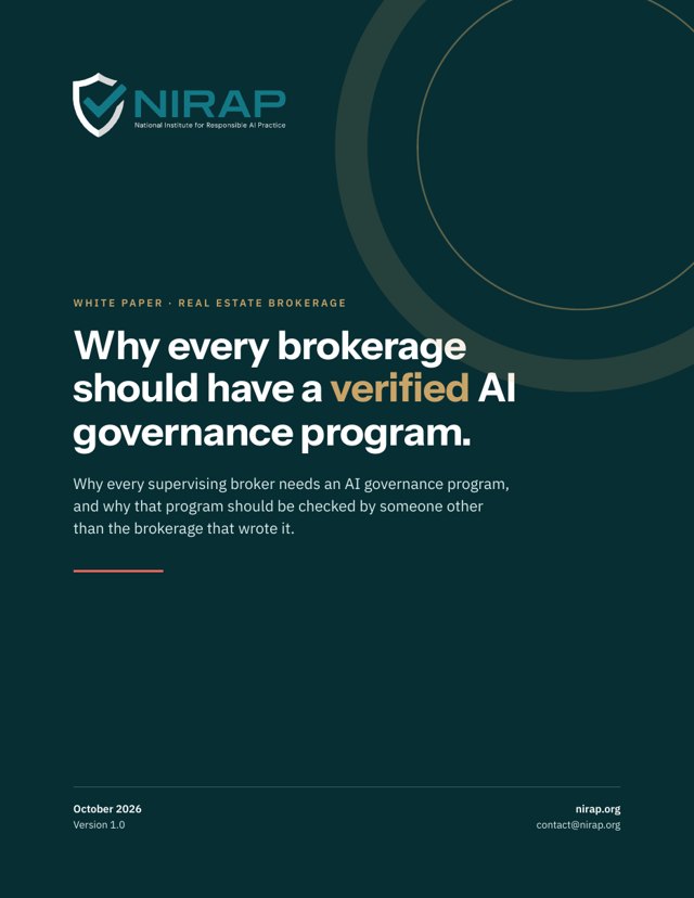 Cover of the NIRAP white paper, Why every brokerage should have a verified AI governance program